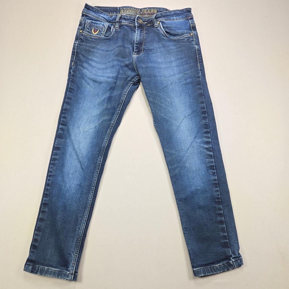 Rescue Jeans Denim Slim Straight Whiskered Dark Wash Blue Mens Size 32